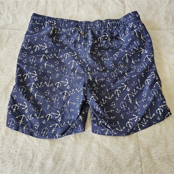 Lands End Men' Elastic Waist swim shorts trunks anchor pattern w/ pockets Medium - Picture 2 of 6